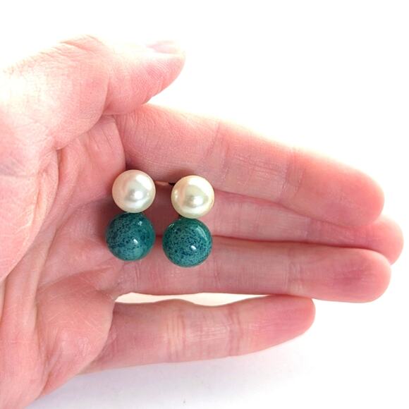 Vintage Retro 50s Stacked Gumball Faux Pearl Screwback Clip On Earrings - Picture 2 of 3
